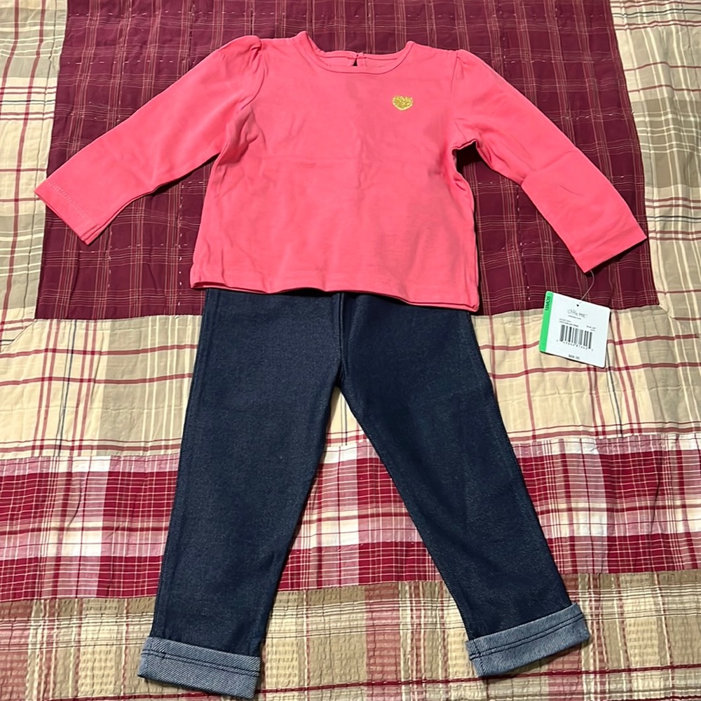 NWT Little Me 18 months toddler girls pink heart shirt and pants set